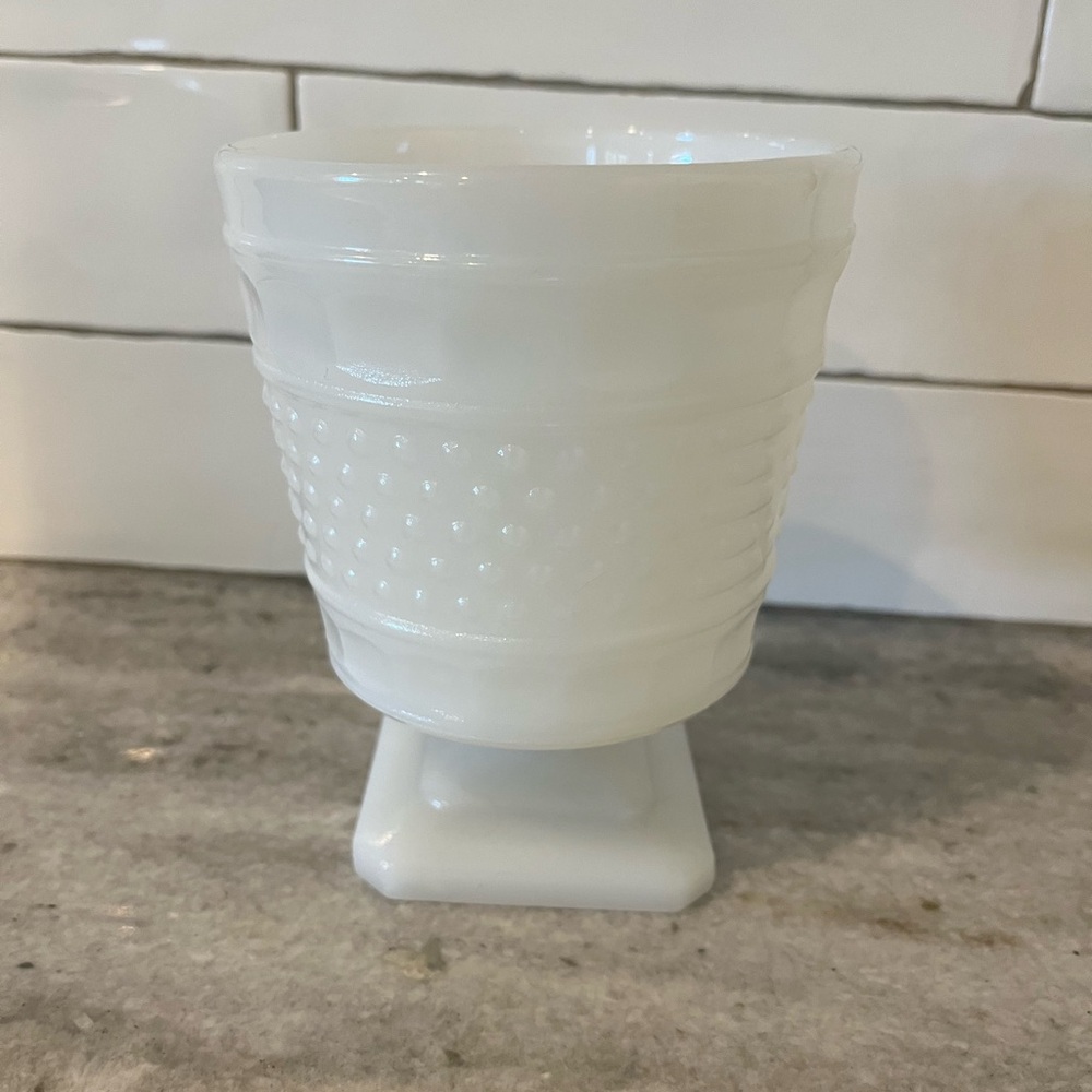 Vintage Napco  Milk Glass Footed Hobnail Vase